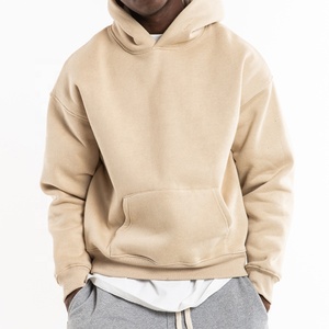 Pull de luxe Vintage à capuche hommes sans ficelle Streetwear blanc français éponge 100% coton lourd recadrée surdimensionné à capuche - Product Image 3