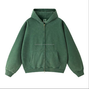 Custom Men logo Boxy <b>Hoodie</b> Vintage Mineral Enzyme Wash Distress <b>Black</b> Oversized Acid Wash <b>Zip</b> <b>up</b> <b>Hoodie</b> - Product Image 2