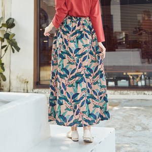 กระโปรงผ้าคอตตอนพิมพ์ลายทรงเอกระโปรงเอวยางยืดกระโปรงทรงหลวมลำลอง - Product Image 2