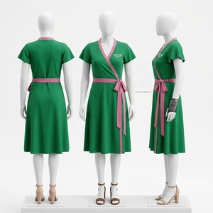 Robe Alpha Sorority pour femme, vert et rose, taille élastique, sans bretelles, tissée, longueur genou, col en V, décontractée, élégante, style grec, douce, lavable - Product Image 1