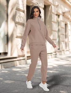 Survêtements pour femmes Pantalons de jogging doublés en polaire et sweats à demi-fermeture éclair Ensembles de sweat assortis 2 pièces - Product Image 5