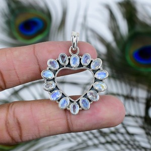 Regalo de boda perfecto para amor piedra lunar forma ovalada 925 plata esterlina colgante de piedras preciosas hecho a mano con joyería estampada 925 - Product Image 4