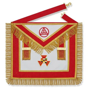 Tablier maçonnique personnalisé brodé, rouge, blanc, or, avec franges, motif croix symbolique, style classique, badge à coudre, en tissu - Product Image 4
