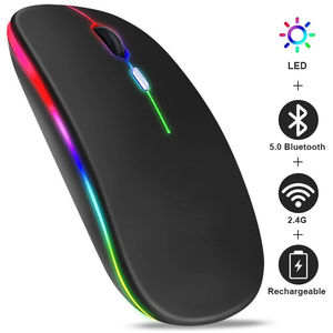 Souris de jeu sans fil pour droitier avec rétroéclairage LED RVB, interface USB 2,4 GHz, suivi optique, rechargeable, compatible Bluetooth - Product Image 1