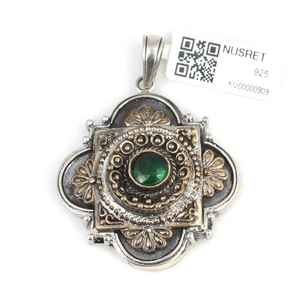 Pendentif Constantine en argent sterling 925 et bronze avec zircon vert |   Bijoux turcs faits à la main - Product Image 1