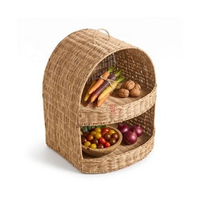 <b>Double</b> Layer Rattan Storage Basket Handmade Wicker Organizer <b>Bin</b> for Kitchen Vegetable Fruit Display - Product Image 1