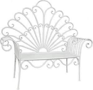 Rustic <b>Metal</b> <b>Garden</b> <b>Bench</b> Shabby Chic Patio Iron <b>Bench</b> Outdoor White <b>Metal</b> <b>Garden</b> <b>Bench</b> With Rounded Arms - Product Image 2
