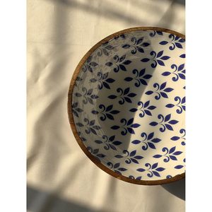 Bol de service de dîner en bois de mangue de vente chaude avec fourchette accessoire de table élégant de conception imprimée de forme ronde de haute qualité - Product Image 6