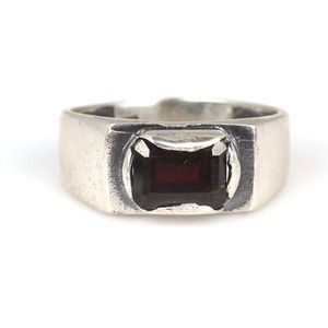 925 Sterling <b>Silver</b> Men's <b>Ring</b> with Rectangular <b>Garnet</b> Stone Bezel Setting Rhodium Plated Fine for Everyday Wear Certified IGI - Product Image 4