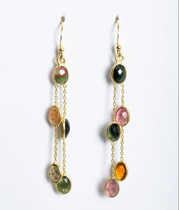 Pendiente de cadena de múltiples piedras preciosas de corte ovalado chapado en oro sólido 925 pendientes colgantes de plata esterlina pendiente de moda para regalo de boda - Product Image 1