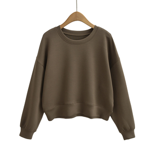 Sudadera larga Coreana de algodón unisex para mujer, cuello redondo liso con hombros caídos, talla XS personalizada, corte corto - Product Image 5