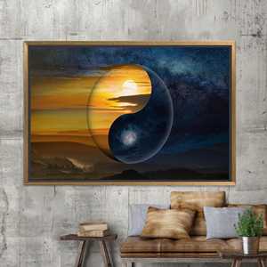 Art sur toile Yin Yang : Impression sur verre trempé, Décoration Lumière et Ombre, TOILE ENCADRÉE DORÉE - Product Image 1