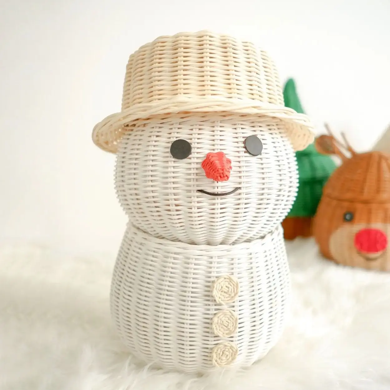 Simpatico pupazzo di neve in rattan bianco decorazioni per esterni decorazioni natalizie fatte a mano di qualità premium più vendute