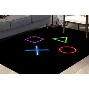 Alfombra con Estampado de Formas de Neón: Alfombra Negra Antideslizante para Sala de Juegos, Alfombra Suave No Tejida - Product Image 5
