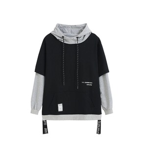 Sweat à capuche décontracté Hip Hop 100% coton pour hommes nouveau Patchwork Colorblock Streetwear hiver sweat tissé ensemble - Product Image 5