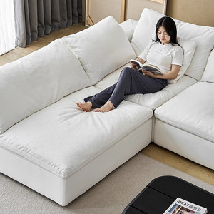 <b>Cream</b> Fabric <b>Sofa</b> Simple Cotton Hemp Living Room Modern Apartment Mall School Bean Curd Block Cloud <b>Sofa</b> Set - Product Image 2