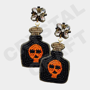 Halloween Bouteille Noir Designer Boucles D'oreilles Perlées pour Femmes Patriotique Memorial Day Orange Blanc Bleu Couleur Tissu Matériel - Product Image 1