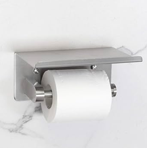 Porte-papier hygiénique en acier inoxydable brossé durable avec étagère supérieure. Disponible aux prix de gros de l'Inde - Product Image 1