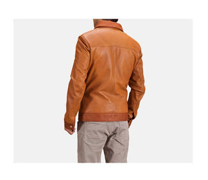 Veste d'hiver personnalisable pour homme en cuir véritable marron avec fermeture éclair et tissu sur le devant 2 poches à rabat Logo personnalisé - Product Image 4