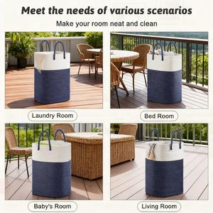 ตะกร้า macrame ด้ามจับคู่สีฟ้าและสีขาวสำหรับจัดเก็บเสื้อผ้าที่จัดเก็บในบ้านและของขวัญขายส่งจากอินเดีย - Product Image 4