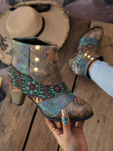 Bottines à talons hauts pour femme, style western, pour l'automne, avec fermeture éclair latérale, antidérapantes, design multi-imprimé - Product Image 2