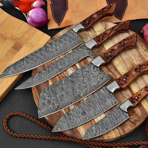 Ensemble de couteaux de chef en acier carbone Damas moderne, écologique, de qualité supérieure, 5 pièces, ambidextres, forgés à la main - Product Image 2