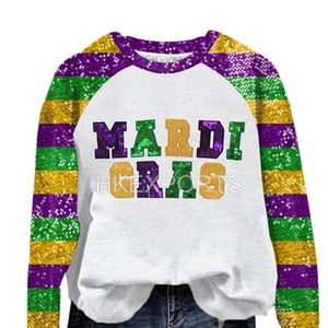 Sweat-shirt surdimensionné élégant pour femmes Mardi Gras violet vert or Sequin Design confortable XS Trendy Carnival Fashion - Product Image 6