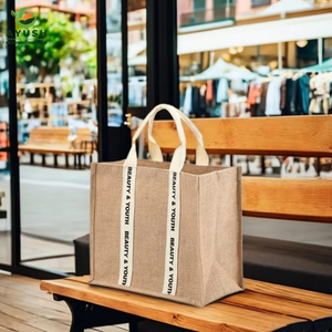 Bolsas de supermercado lavables con logotipo y diseño personalizables, hechas de yute 100% natural, bolsas de compras reutilizables. - Product Image 4