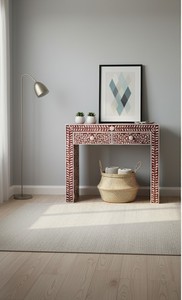 Table de toilette console de luxe en incrustation d'os rectangulaire, design moderne fait à la main, imperméable, écologique, pour la décoration de la maison et de l'hôtel - Product Image 4