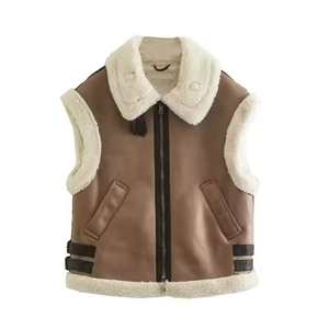 Classique en cuir personnalisé gilet usine streetwear mode fourrure intérieur chaud sans manches élégant vêtements d'extérieur d'hiver - Product Image 5