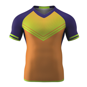 เสื้อรักบี้แขนสั้นคอวีสำหรับผู้ชายเสื้อรักบี้โพลีเอสเตอร์พิมพ์ซับลิเมชันสำหรับทีมผู้ใหญ่ - Product Image 3