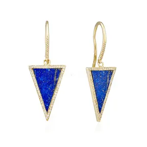 18 karat Gold Diamond Paved Lapis Arrowhead Earrings, This Earrings Available in all Gold Rose / Yellow / White