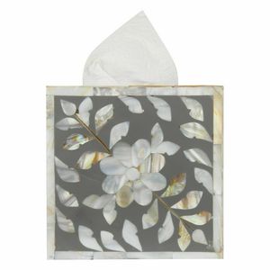 Caja de pañuelos de diseño moderno con incrustaciones de perlas madre de lujo, forma cuadrada de 5x5x5 pulgadas para salpicadero de coche, fabricada por Tradnary - Product Image 2