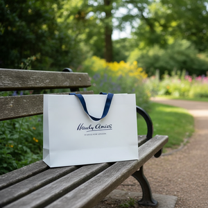 Bolsas de Compra de Papel Recubierto de Lujo Desechables Personalizadas, Materiales Reciclados, Impresión de Logotipo, Barnizado, Asa Flexiloop para Promoción - Product Image 3