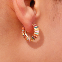 Bijoux en or 18 carats couleur arc-en-ciel en émail Boucles d'oreilles créoles épaisses en acier inoxydable pour femmes