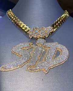 Pendentif en diamant Moissanite lettre SID en argent 925 glacé avec placage à l'or Style mignon Hip Hop bijoux fins pendentifs et breloques - Product Image 3