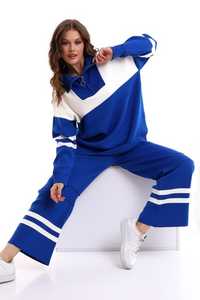 Conjunto de dos piezas de gran tamaño con cremallera a rayas de punto para mujer de alta calidad, ropa informal, ropa de oficina, conjunto de pantalones y suéter - Product Image 6