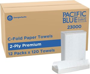 Serviettes en papier Pacific Blue Select Premium C-Fold 2 plis, blanches, largeur pliée 3,6 po, 120 serviettes/paquet, 12 paquets/caisse (23000) - Product Image 5