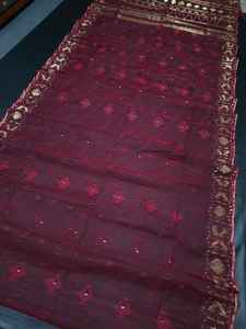 Exportable Dhakai Jamdani Sharee Qualité Exportation pour Femmes JAMDANI TISSU Bleu ROUGE VERT Doré Bleu Ciel du Bangladesh - Product Image 3