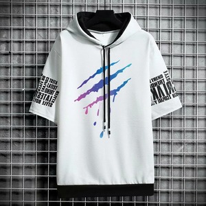 เสื้อยืดลำลองฤดูร้อนสำหรับผู้ชายเสื้อผ้าแนวสตรีทมีฮู้ดพิมพ์ลายกราฟิกมีฮู้ดโอเวอร์ไซส์เข้ายิมดีไซน์อนิเมะสไตล์เกาหลีสำหรับใส่เล่นกีฬา - Product Image 6