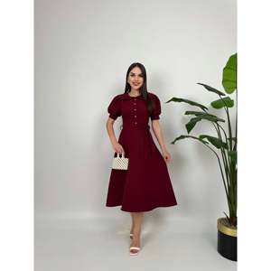 Vestido Midi Marrón para Mujer missJANELL con Cuello Peter Pan y Cinturón, Elegante Mezcla de Poliéster y Elastano para Uso Diario y de Oficina - Product Image 1