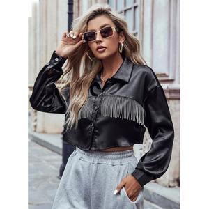 แจ็คเก็ตเอวลอยสำหรับผู้หญิงเสื้อแจ็คเก็ตนักบินมีกระดุมผ้าซาตินสีต่างๆ - Product Image 3