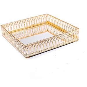 Luxury Gold Glass <b>Mirror</b> Tray for Perfume <b>Vanity</b> Home Decor Decorative Metal Serving Tray Christmas <b>Table</b> Decoration - Product Image 1