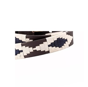 เข็มขัดหนังโปโลแท้สำหรับผู้ชายผู้หญิง, เข็มขัดหนังแท้ดีไซน์เรขาคณิตสไตล์วินเทจ - Product Image 3