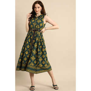 Vestido Midi Verde Estampado Vintage sin Mangas para Mujer, Transpirable, Talla XS, Cintura Imperio, Ropa Formal para Fiesta con Volantes - Product Image 3