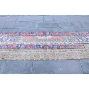 Tapis turc vintage, tapis de 2,5 x 7,6 pieds, tapis en laine orientale bleu - Product Image 4