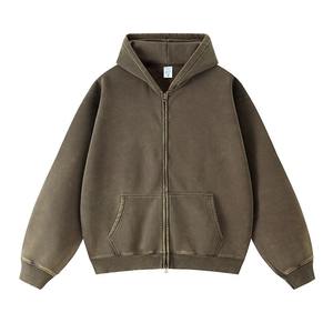 Marque privée vierge coupe carrée confortable et surdimensionné de haute qualité Streetwear logo personnalisé vêtements épaule basse hommes sweat à capuche zippé - Product Image 6