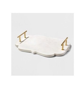 Customized shape <b>large</b> size food serving tray exclusive quality <b>marble</b> tray with metal handles at competitive price - Product Image 1