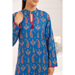 Traje de 2 Piezas en Crepé de Viscosa Estampado WNST-52007, Top Bordado para Uso Diario - Product Image 5