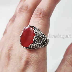Nuevo anillo exclusivo para hombre, anillo de piedra natal de piedra preciosa cornalina Natural, todos los tamaños, joyería de Navidad otomana, anillo de Plata de Ley 925 - Product Image 2